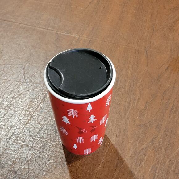 2018 Starbucks 12oz travel mug ceramic tumbler red forrest holiday christmas - Picture 2 of 12